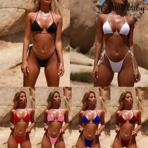 Sexy mujer acolchado push-up sujetador sólido Bikini Set traje de baño