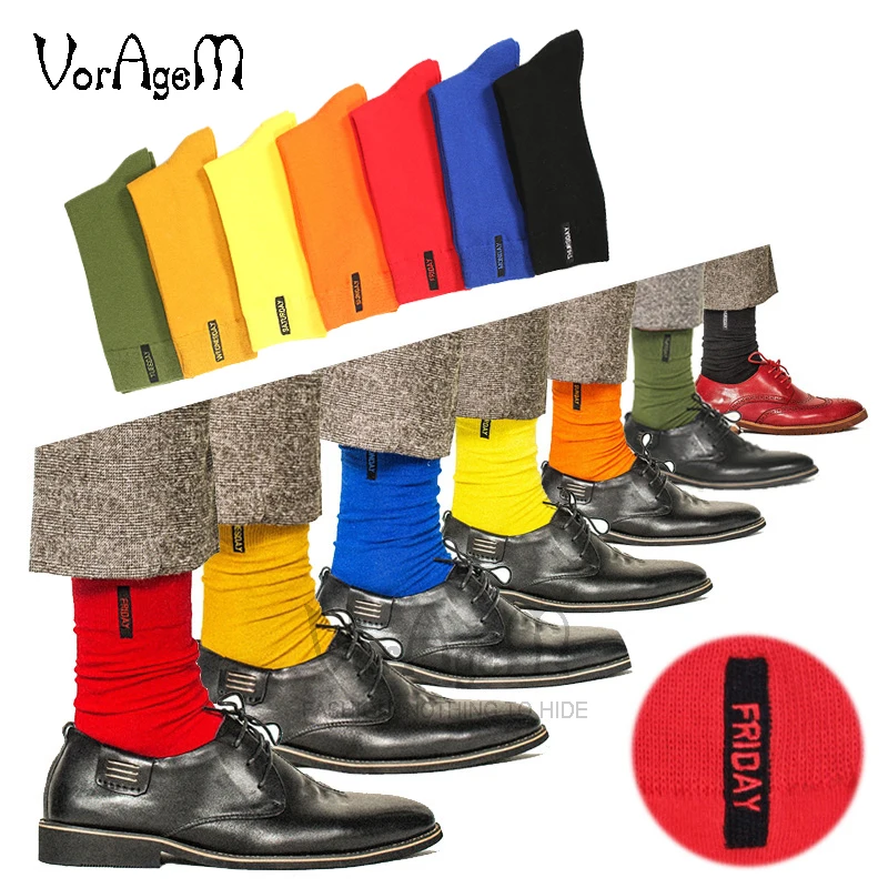 

Men's Breathable Pure Cotton Happy Socks Fashion British Style Casual Week Socks Men High Embroidery Funny Candy Color Socks