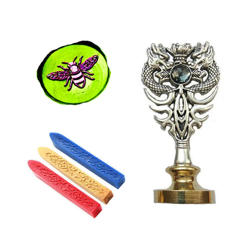 Custom Wax Seal Stamp Kit Bee Insect Flying Metal Dragon Handle Gift Wine Package Wedding Invitations Card Envelope | Дом и сад