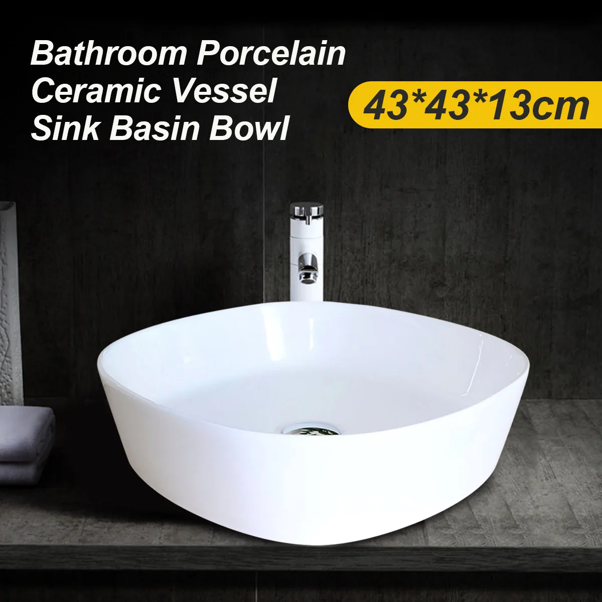 

1Pcs Xueqin White Square Bathroom Porcelain Ceramic Vessel Sink Basin Bowl Faucet Sink 430x430x130mm Wash Basin Lavatory