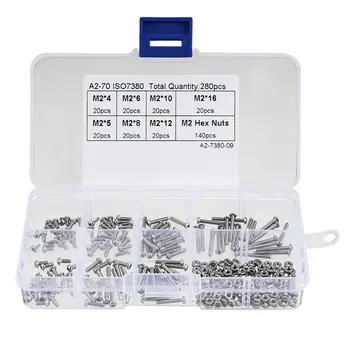 

CNIM Hot 280pcs M2 304 Stainless Steel Hex Socket Button Head Cap Bolts Screws Nuts Kit