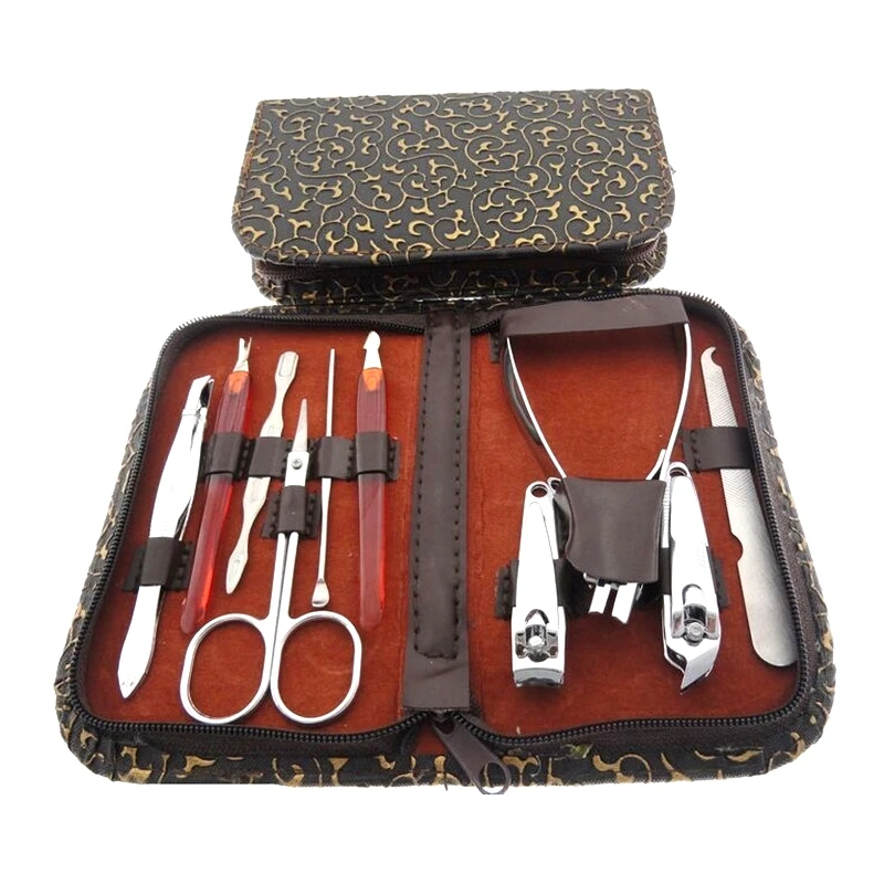 

10Pcs Pedicure Manicure Set Nail Cuticle Clippers Travel Grooming Kit Case Tool