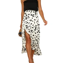 Модные летние Boho разделение пляжные юбки для женщин Высокая талия Нерегулярные оборками юбка повседневное дамы пляж миди черный, белы