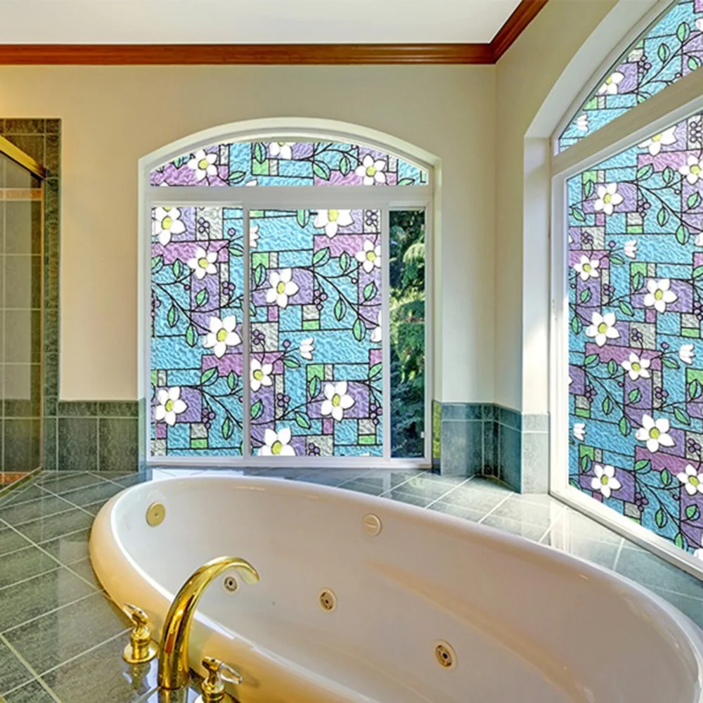 PVC Orchid Window Film Private Protect Electrostatic Glass Sticker for Bathroom Removable
