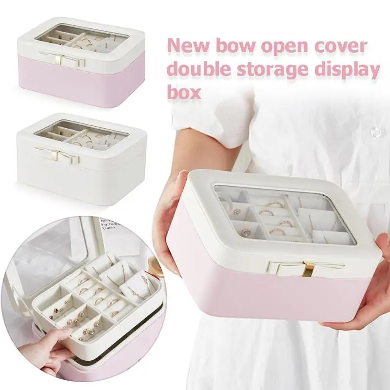 

Large Capacity Jewelry Display Case with Cover Jewelry Box Double Layer Ring Box Tray Holder Storage Organizer