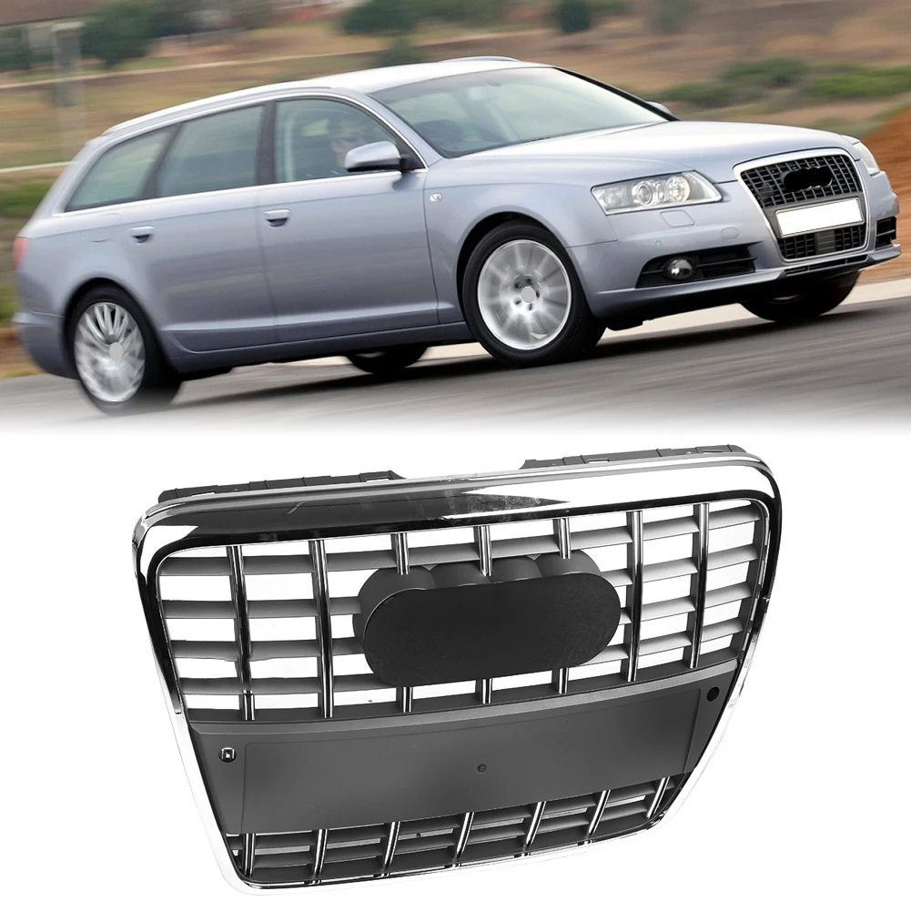 

For S6 Style Front Bumper Mesh Hood Grill Grille Chrome Gray for Audi A6 C6 S6 4F SFG 2005 2006 2007 2008 2009 2010 2011 NEW