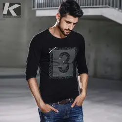 KUEGOU новые осенние мужские модные футболки принт черный цвет брендовая одежда для человека с длинным рукавом Slim Fit футболки топы футболки 0328