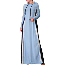 Spring Contrast Color Patchwork Thick Hooded Dresses Loose Muslim Long Sleeve Sweatshirt Dress Women Casual Maxi Robes Spring Contrast Color Patchwork Thick Hooded Dresses Loose Muslim Long Sleeve Sweatshirt Dress Women Casual Maxi Robes