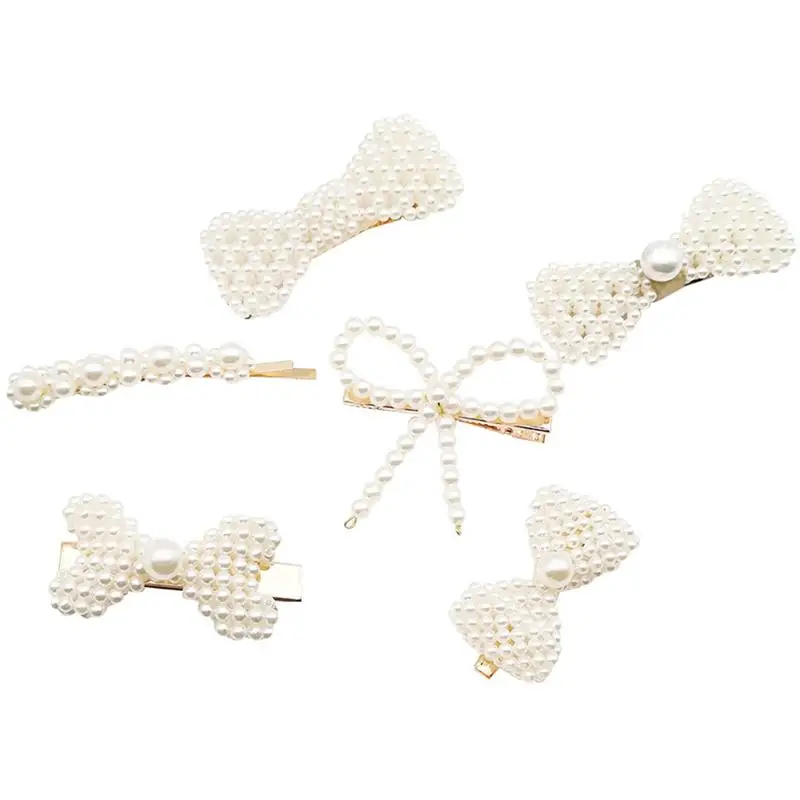 6 шт. заколки для волос, сплав, модный бант, искусственный жемчуг, прочные заколки, заколки для волос, заколки для женщин, девушек