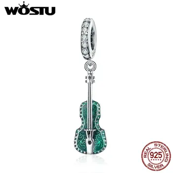 

WOSTU Hot Sale 925 Sterling Silver The violin Music Beads Fit Charm Bracelet Necklace Pendant For Women Luxury Jewelry CQC1097