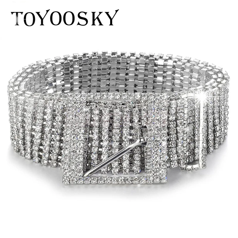 

New Metal Chain Belts Women's Diamante Crystal Chain Belt Full Rhinestone Belt bride Wide Bling Female Waist Belt TOYOOSKY