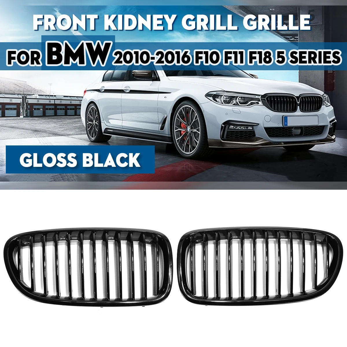 Best 1 Pair Gloss Black Carbon Fiber M Color 1 Line Slat Front Bumper Kidney Grill For BMW F18 F10 F11 5 Series 2010 2016