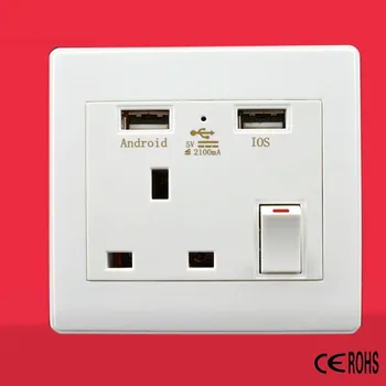 

50pcs Dual 2 USB Wall Socket UK Plug Switch Power Supply Plate 2100mA Charger Home Socket DHL free shipping