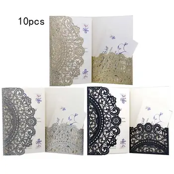 

10 Pcs /set Hollow Invitation Letter Out Shell Lace Glitter Powder Invitation Letter Party Wedding Anniversary accessories
