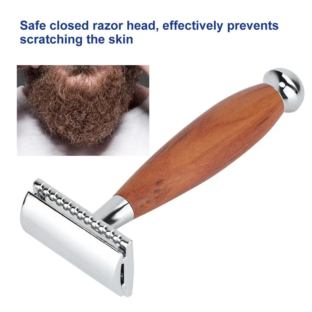 

Men's Classic Double Blade Safety Shaving Razor Manual Wood Handle Shaver v