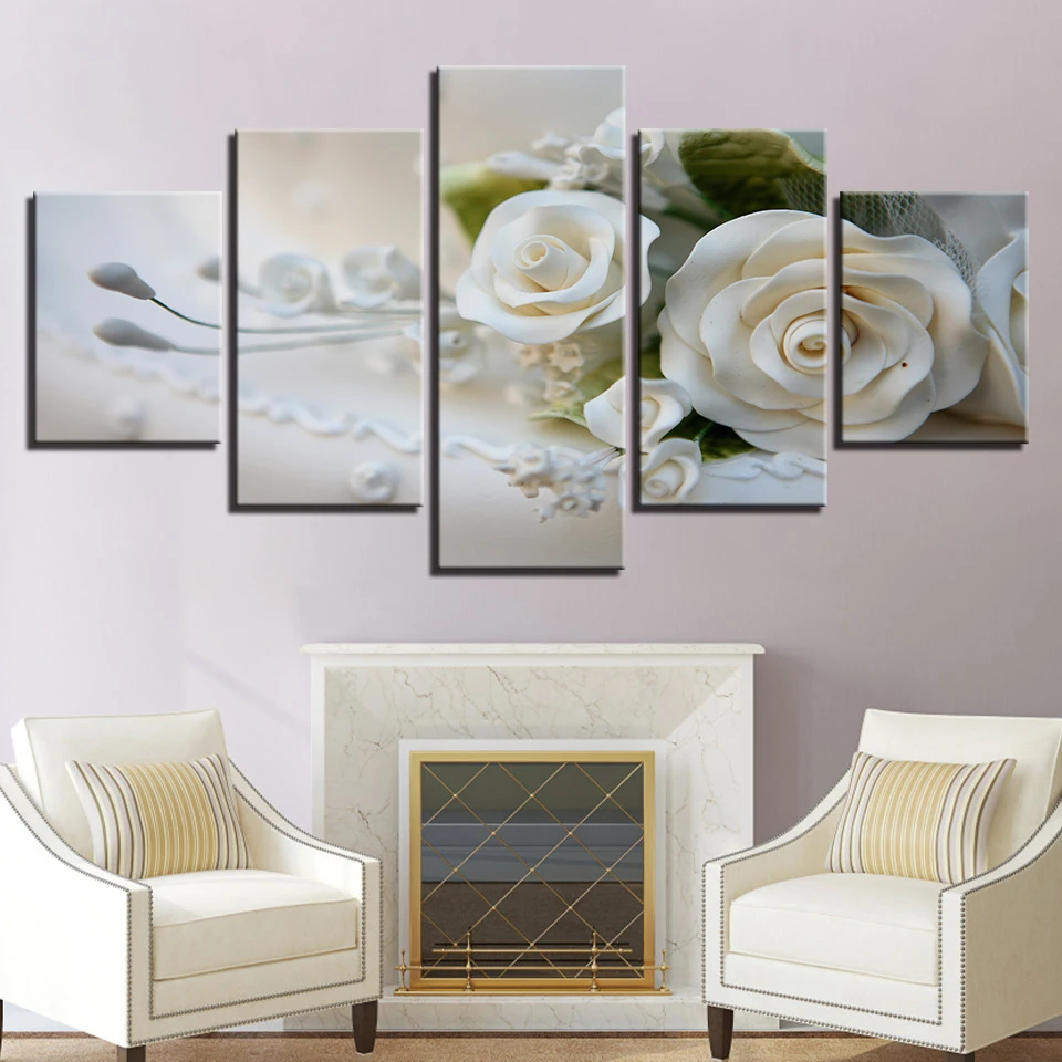 

Modern Print Canvas Framework HD Wall Art Poster Home Decoration 5 Panel White Flower Living Room Painting Modular Pictures