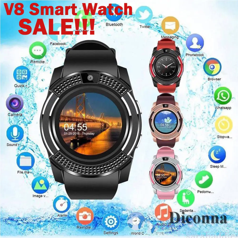 

V8 Smart Wrist Watch Bluetooth SIM Phone Camera For iOS Android Samsung iPhone