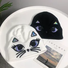 Носки с принтом «милый котенок» Для женщин шапки, головные уборы для Для женщин Для Мужчин's вязаные шапки вертикальный средний палец зимние Gorro; теплый вязанные шапочки Кепки