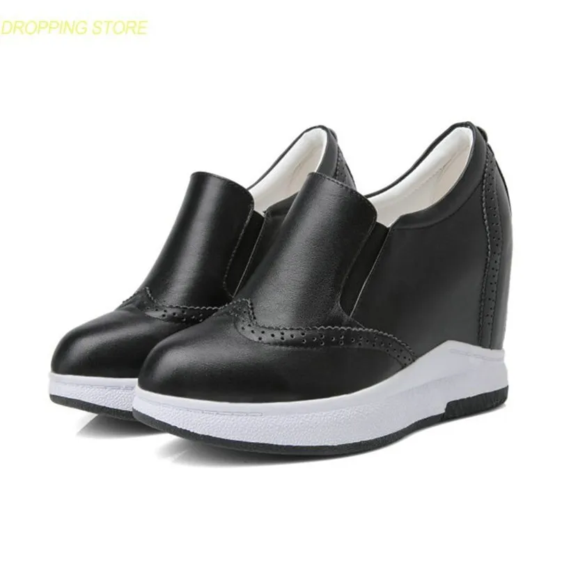 

Super High Heel Wedge Shoes Women's Cow Leather Platform Casual Shoes Fashion Sneakers Lace Up Sexy Pumps Punk Goth