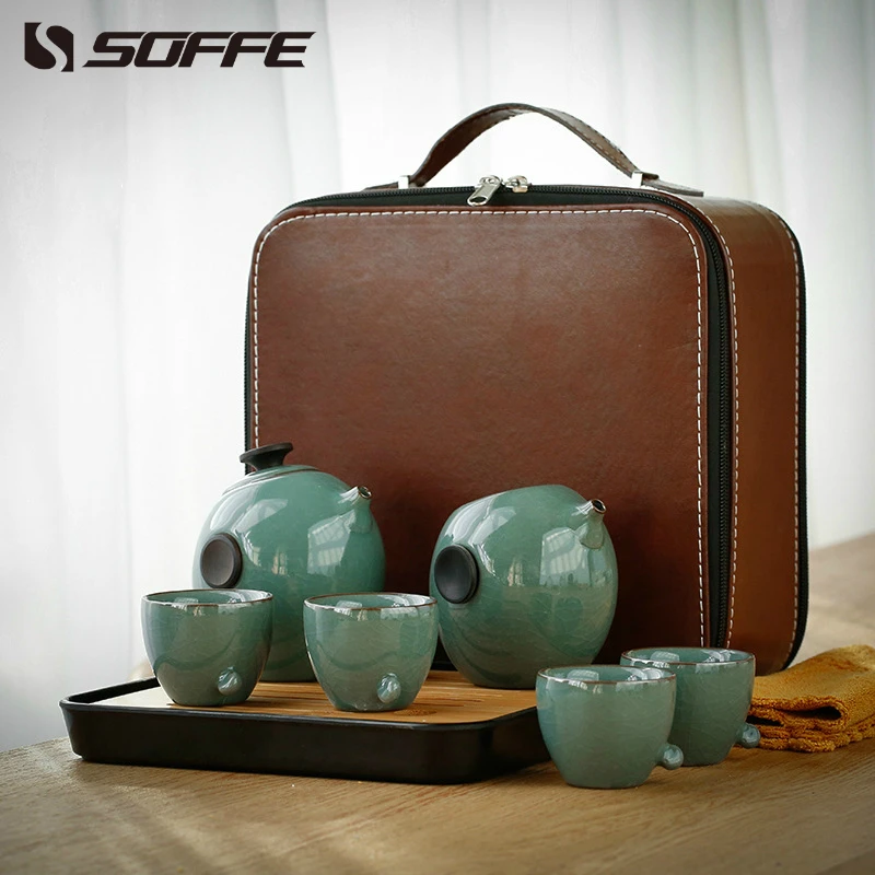 

Soffe Portable Penguin Chinese Tea Set With Shortage Box Tea Organizer 1 Pot 2/4cup Ceramic Kong Fu Gaiwan Teapot Set Bone China