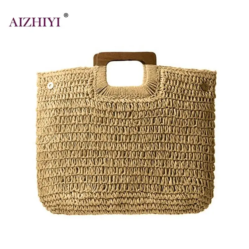 

Ladies Solid Color Vintage Large Capacity Totes Women Big Casual Summer Beach Woven Shoulder Handbags Top-handle Bags