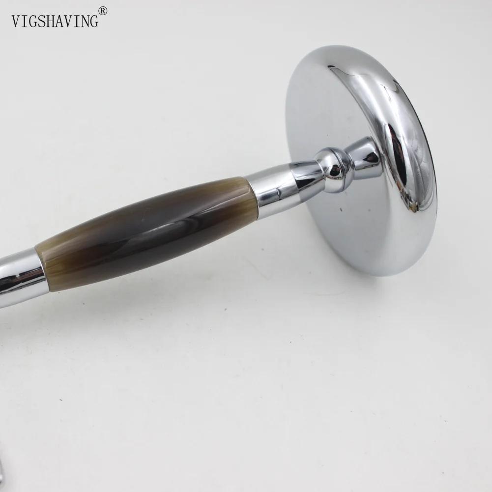 VIGSHAVING искусственный Рог Смола хром металлическая для бритья щетка+ Мужчины стойка для бритвенного станка