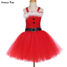 Рождественское платье-пачка для девочек длиной до колена, красное Тюлевое платье Санта-Клауса, костюм для девочек, рождественское новогодвечерние платье, детская одежда, От 1 до 14 лет