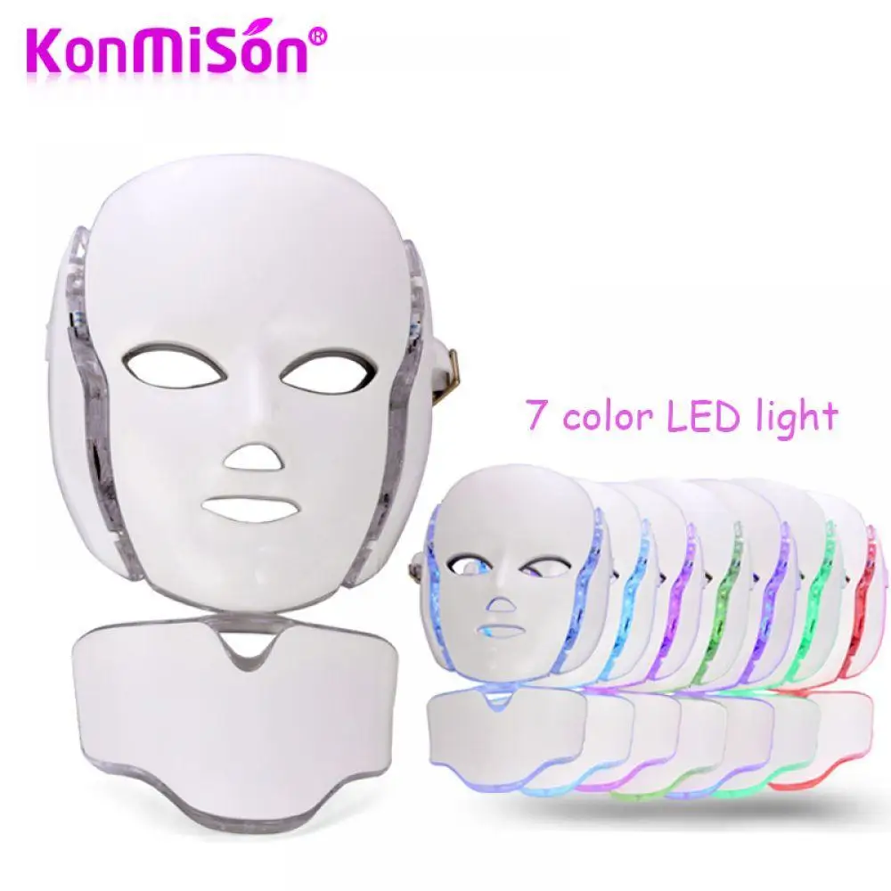 

KONMISON 7Color LED Photon Facial Neck Mask EMS Microcurrent Therapy Skin Rejuvenation Wrinkle Removal Face Neck Beauty LED Mask
