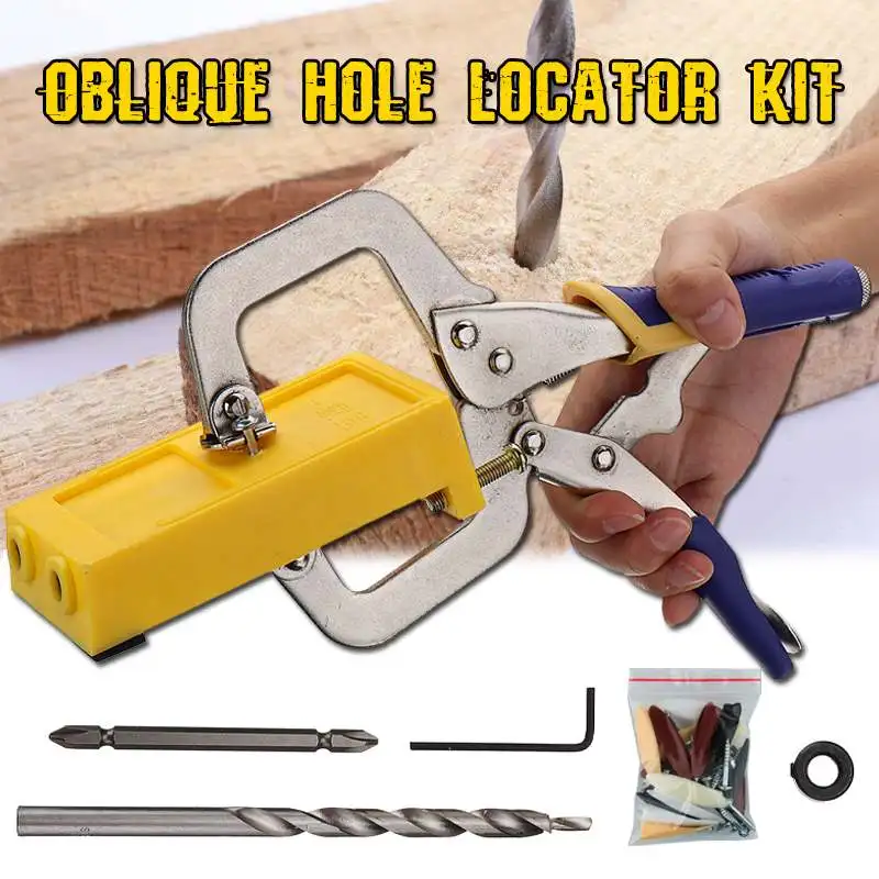 

2018 New Double drill Oblique Hole Locator Kit Woodworking Puncher Electric Drill Positioning Tool Pockets Hole Jig