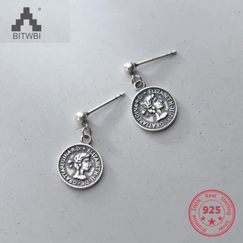 

Korea Hot Style 925 Sterling Silver Simple Retro Vintage Elizabeth Round Plate Earring Jewelry for Women