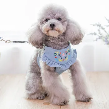 

Dog Pet Harness Embroidered Cowboy Vest Dog Leash Pet Peggy Cat Rope Teddy Rope Kitten Collar Lovely New Pet Supplies