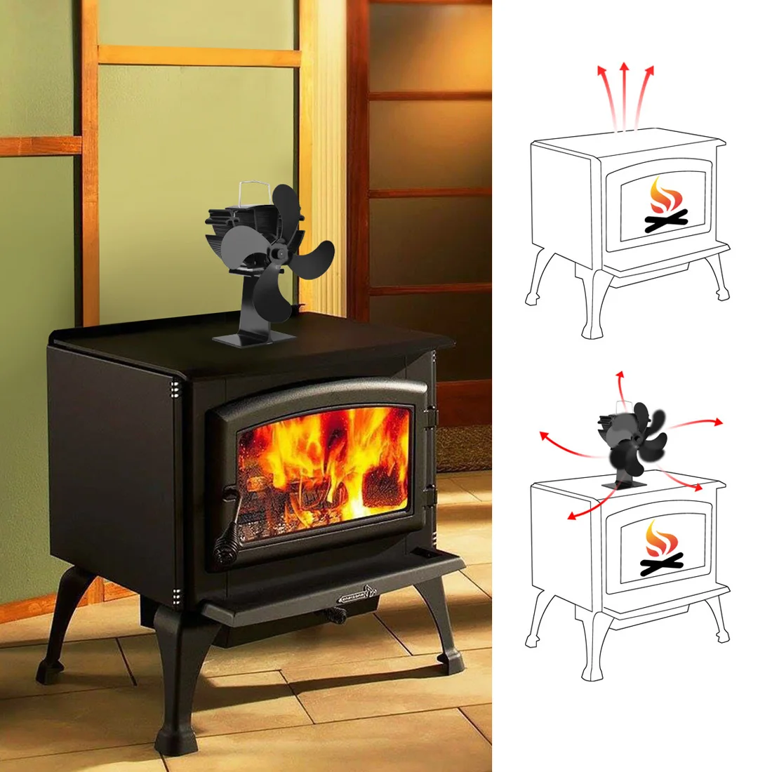 

Heat Furnace Stove Heat Powered Top Fan Stove Heating Fan for Wood Log Burner Fireplace Eco Friendly Fuel Saving