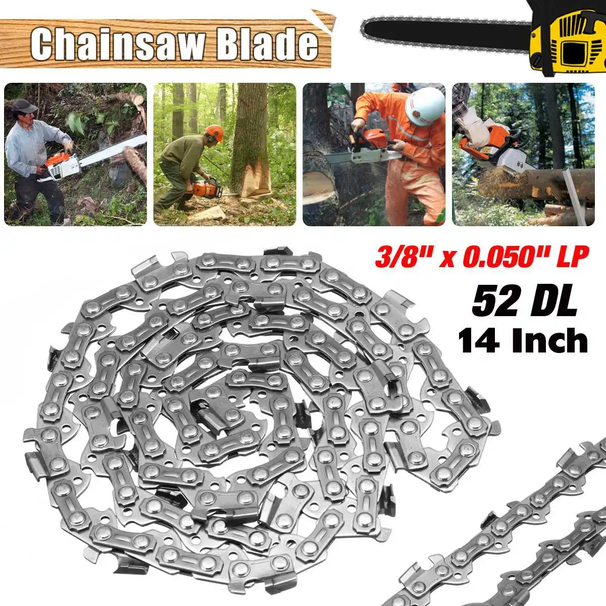 

New 14 inch Garden Chain Saws Alloy Solid Carbide Chainsaw Chain 52 Link Bar 3/8 x 0.050 LP Power Tool parts