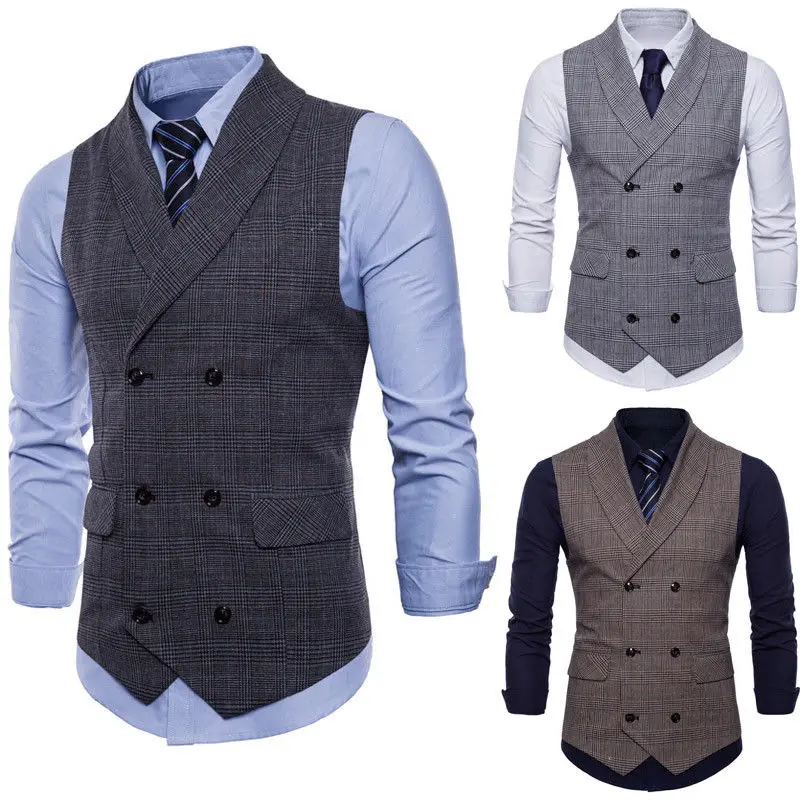 Men Formal Suit Vest Sleeveless Waistcoat Slim Plaid Business Wedding ...