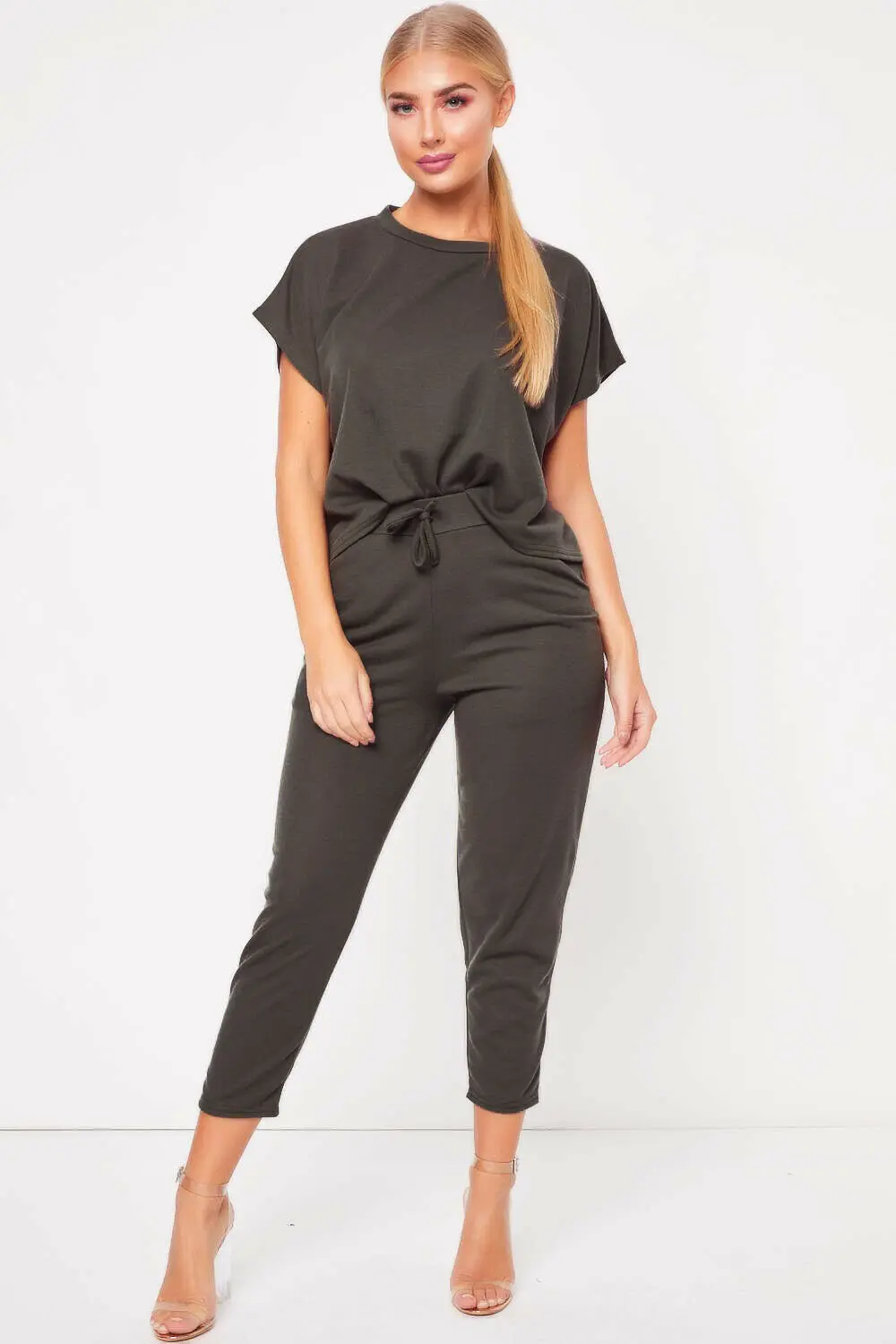 

AU Women Tracksuit T Shirt Cropped Trousers Sets Sport Lounge Wear Casual Suit