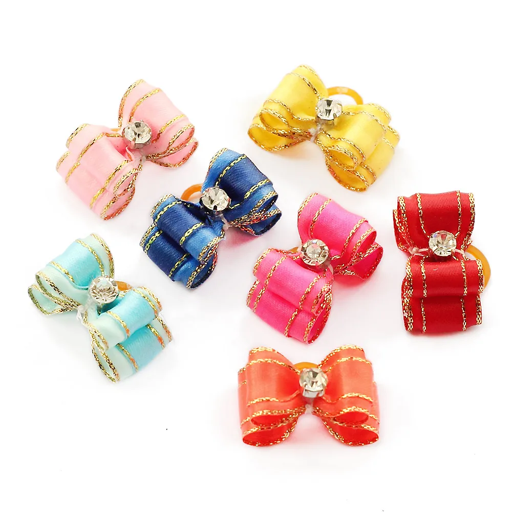 

Handmade Puppy Fashion Grooming Accessories Cute Mini Multicolor Ribbon Hair Bow Poodle Dog.
