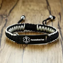 Мужской спортивный ID String браслет из нержавеющей стали медик предупреждение Веревка Цепи Регулируемый диабетик бесплатно на заказ Выгравированные DIYJewelry