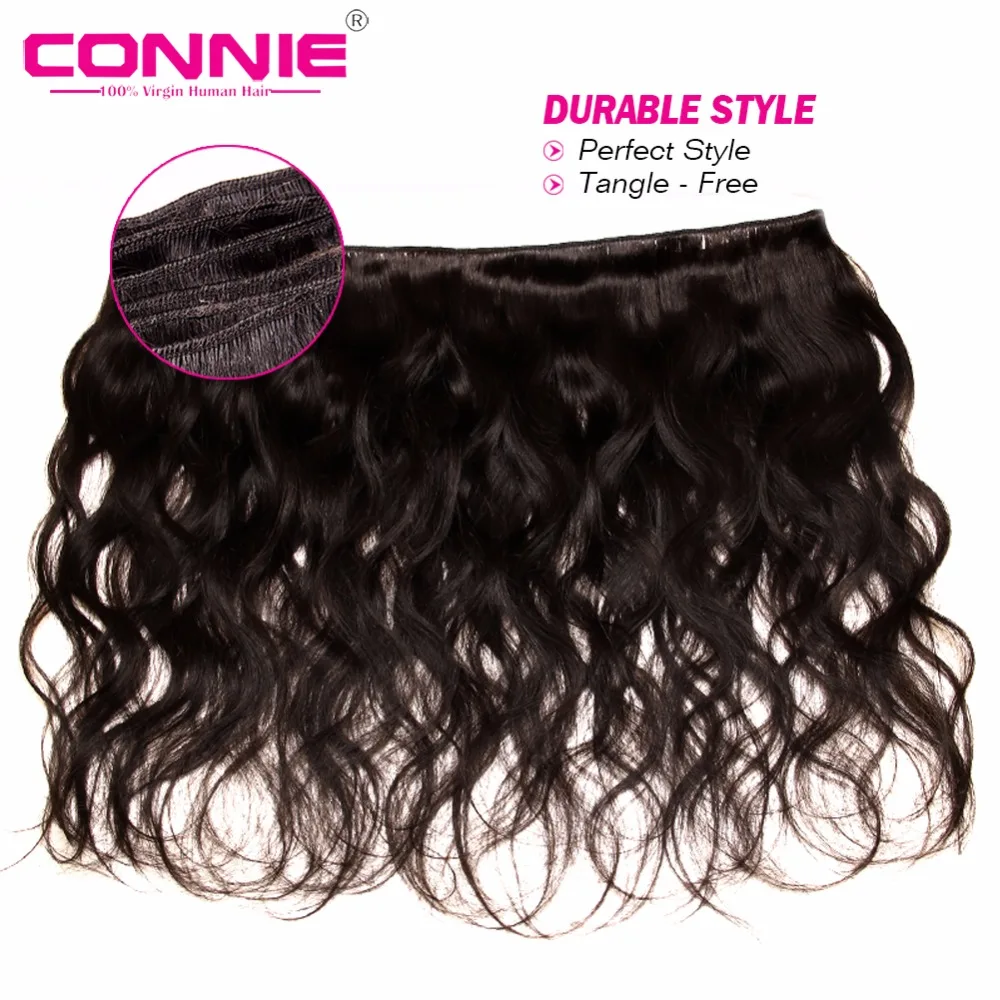 Connie Body пучки волнистых волос с закрытием индийские волосы плетение 100%
