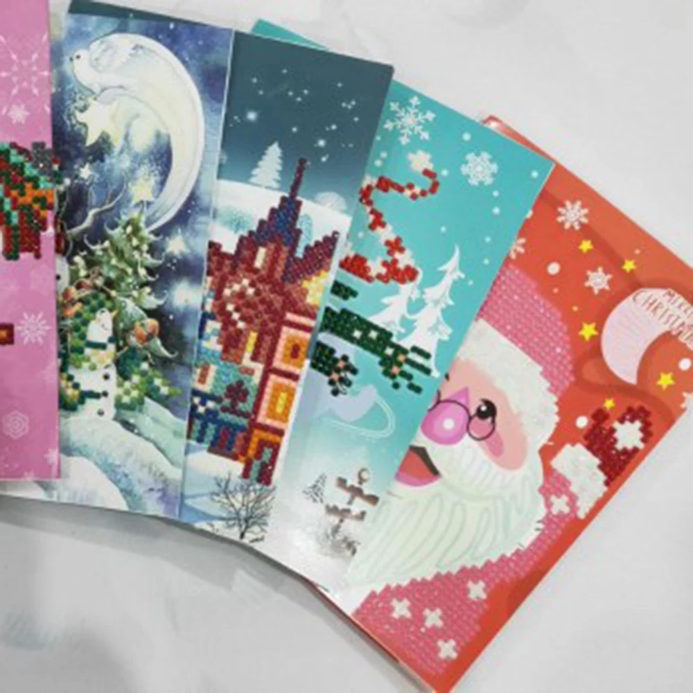 

1PC Christmas Greetings Cards Drilled Diamond Paper Painting Greeting Card Festive Birthday Wish Card Children Greeting Cards