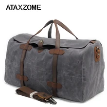 ATAXZOME Модная ретро дорожная сумка Расширенная Водонепроницаемая Вощеная холщовая натуральная кожа портативная дорожная сумка большая емкость багажная сумка