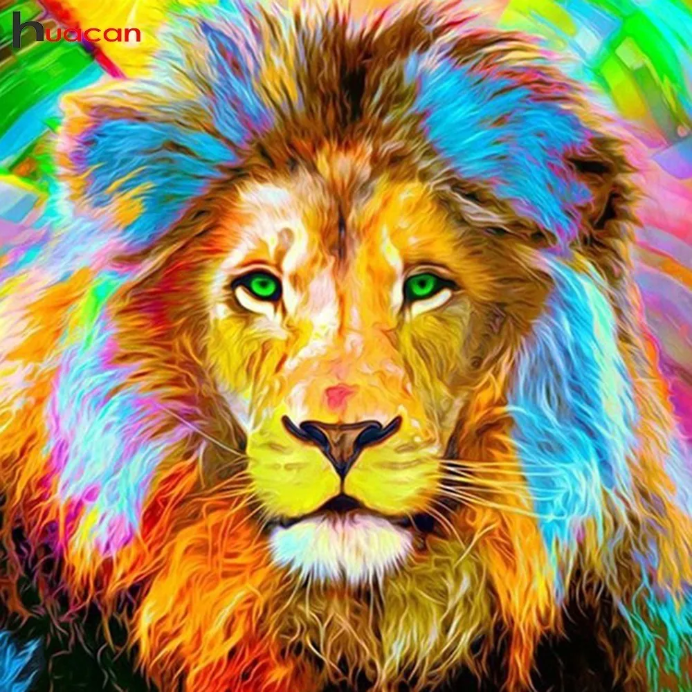

HUACAN 5D DIY Diamond Painting Lion Full Square Drill Decor Home Picture Of Rhinestone Diamond Embroidery Animals Wall Stickers