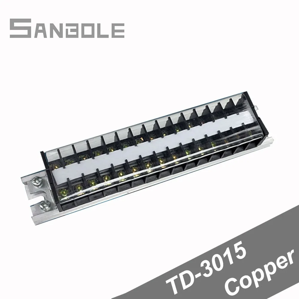 

Copper TD-3015 30A/15P Connection Terminal Dual Row Connection with screws cover Plate DIN rail mounting Connector