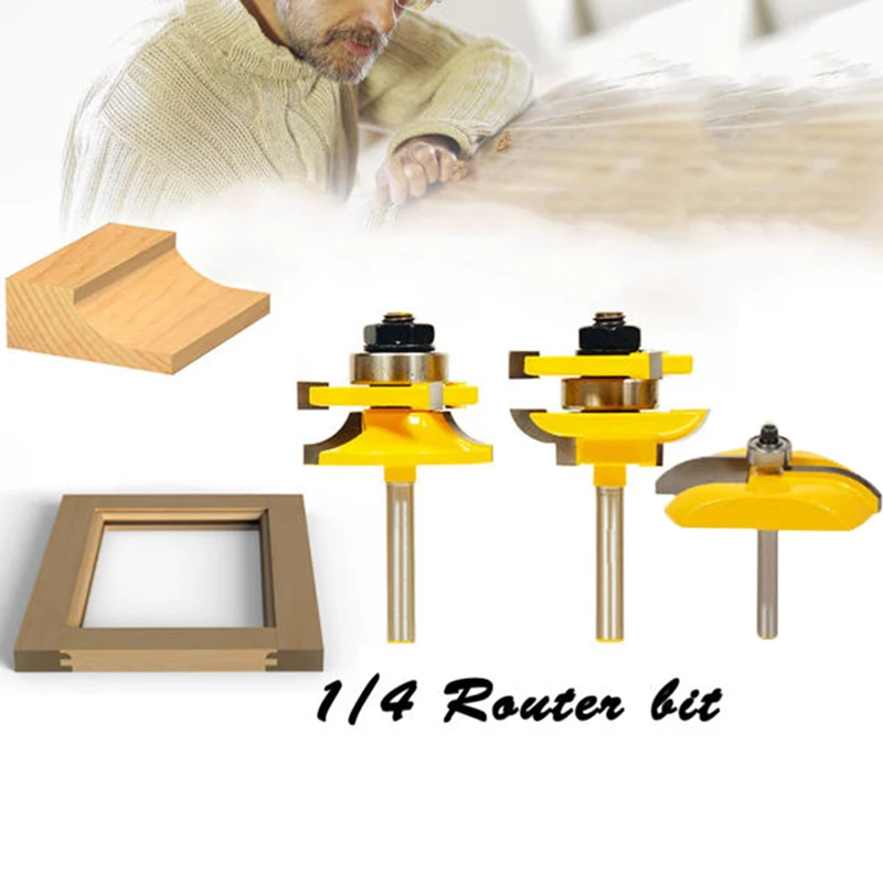 

3pcs 1/4'' Shank Rail Stile Ogee Blade Cutter Panel Cabinet Router Bits Set