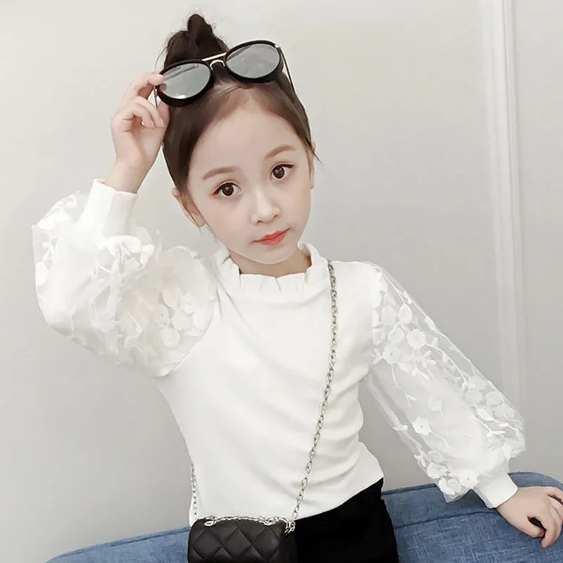 

Fleece Big Girls Blouses Winter Autumn Blouse For Girls Clothes For Teenagers Lantern Sleeves Warm White Top Toddler Girl Shirts