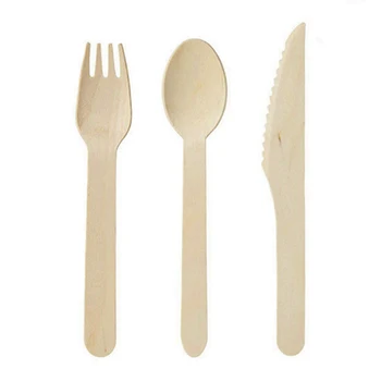 

Disposable Wooden Cutlery 300 pack -Forks(100), Knives(100) and Spoons(100), Perfect Alternative For Plastic P215 (300)-HOT