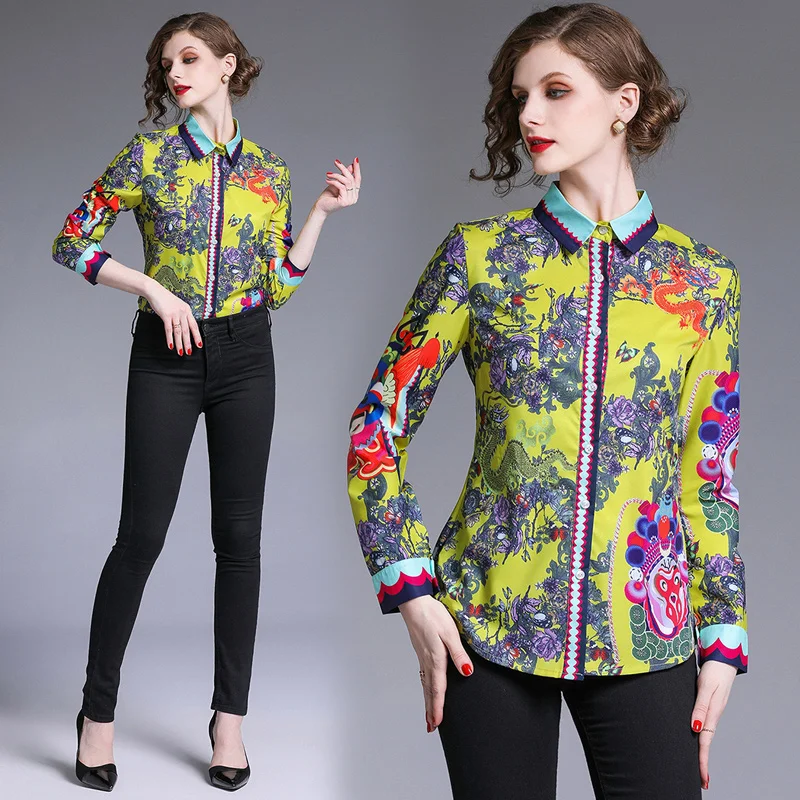 

2019 Runway Designer Tops Quality Women Fashion Retro Vintage Blouse Ladies Office Shirts Womens Tops Blouses Print
