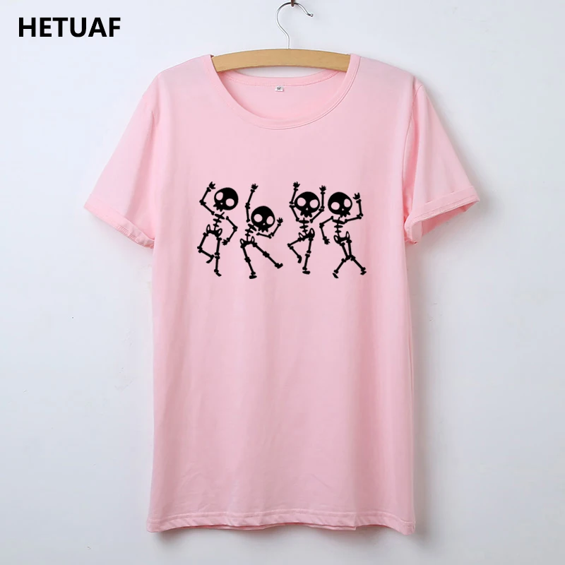 HETUAF esqueleto Halloween camiseta Mujer calavera Punk Rock gráfico camiseta Mujer Cool Mujer camiseta Top Kawaii Camisetas Mujer