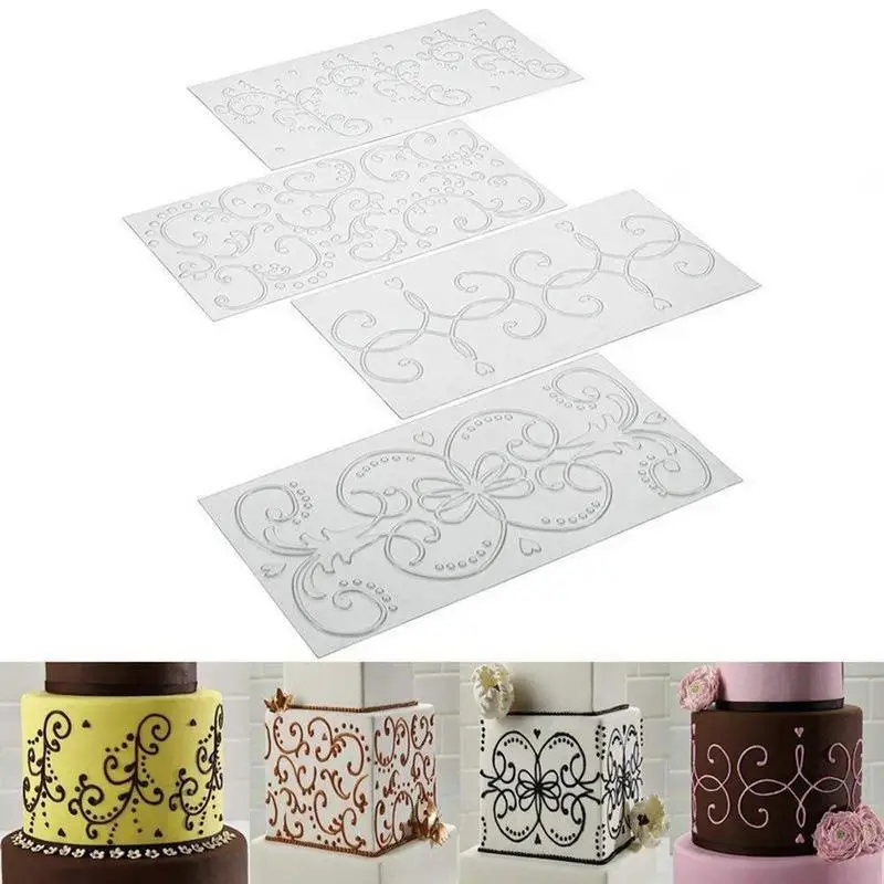 

4pcs DIY Cake Mold Roll Vine Plaid Pattern Print Transparent Plastic Texture Mould Fondant Quilted Grid Texture Embossed Design