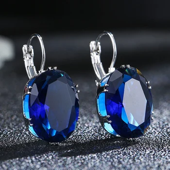 

1 Pair Fashion Jewelry Women Valentines Day Gift Silver Big Stone Water Drop Rhombus Oval Beautiful Crystal Zircon Drop Earring