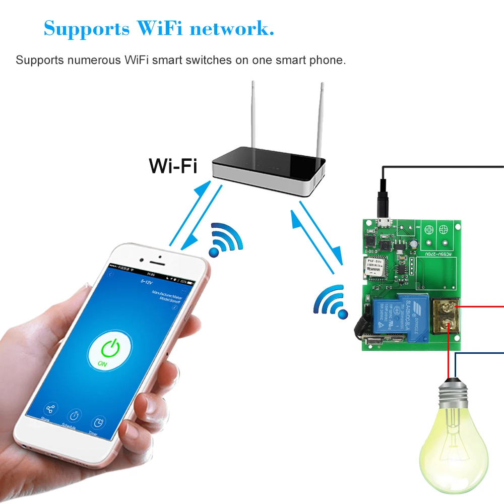 

USB DC5V 30A Wifi Switch Wireless Relay Module Smart Home Automation Modules for Access Control System Garage Door Inching